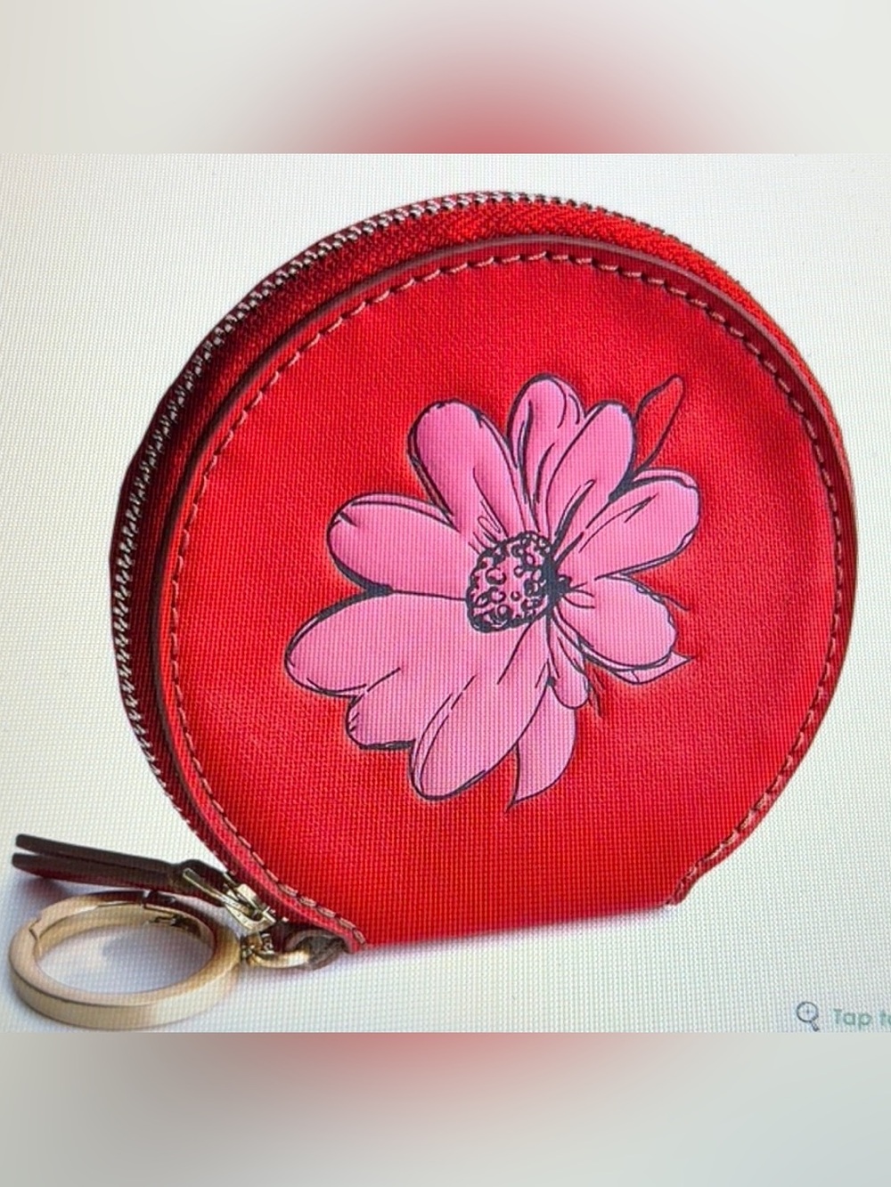 Vera Bradley Round Goji Berry Red Zip Pouch with Flower Logo NWT